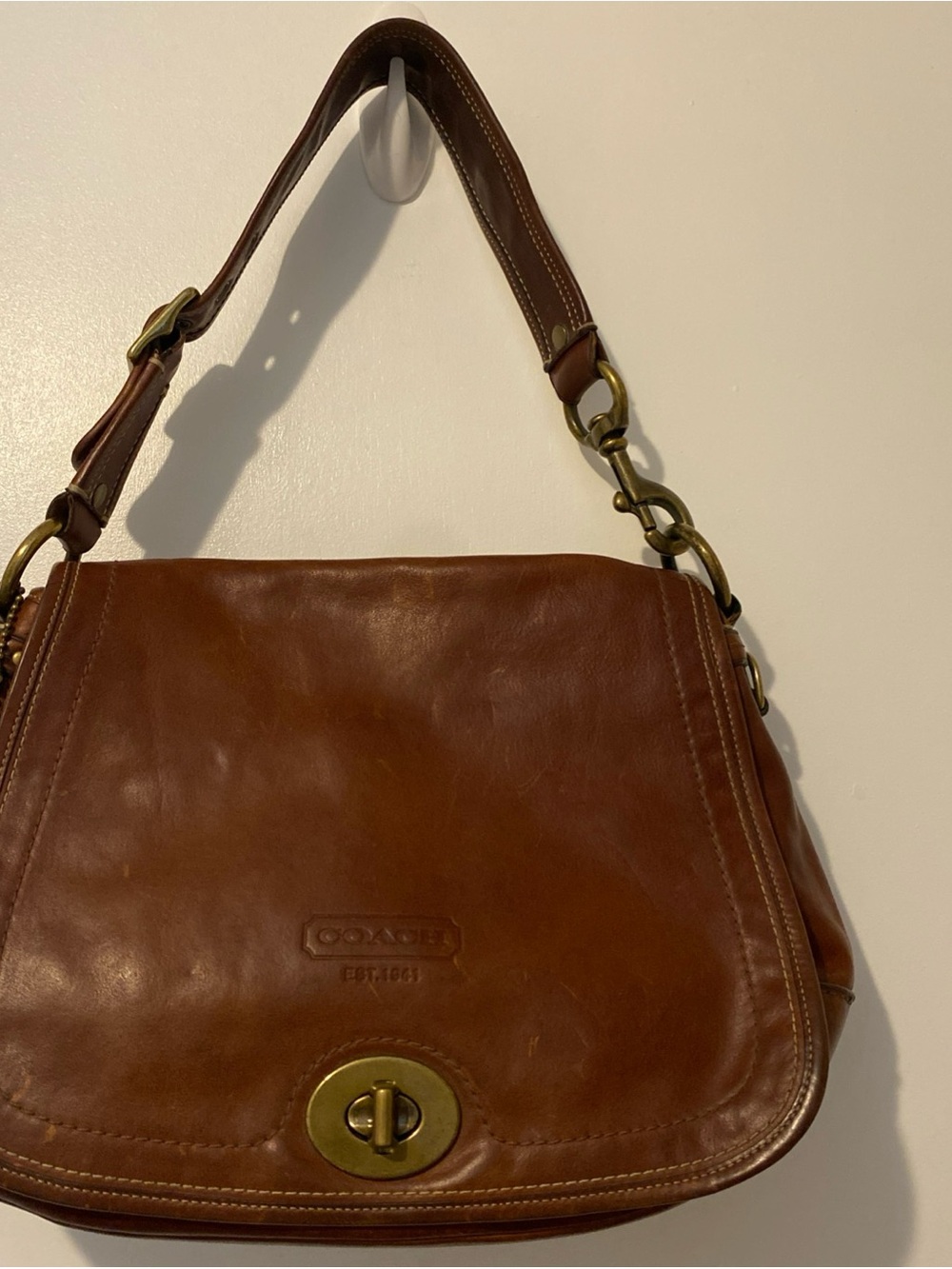 Coach Ali Legacy Brown Leather Turnlock Shoulder Bag Vintage